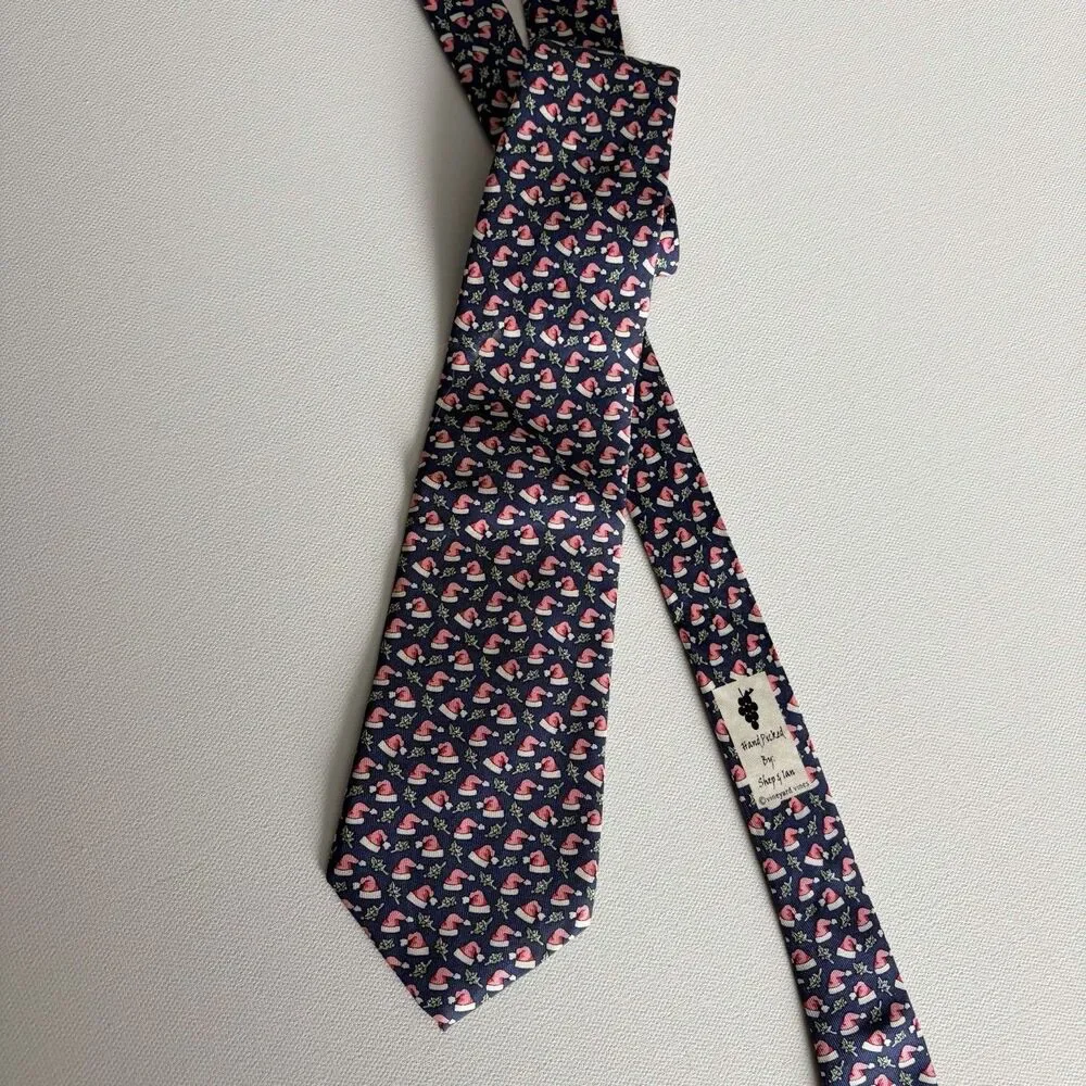 Vineyard Vines Silk Tie Boys Youth Teens Blue Christmas Red Santa Hat Necktie